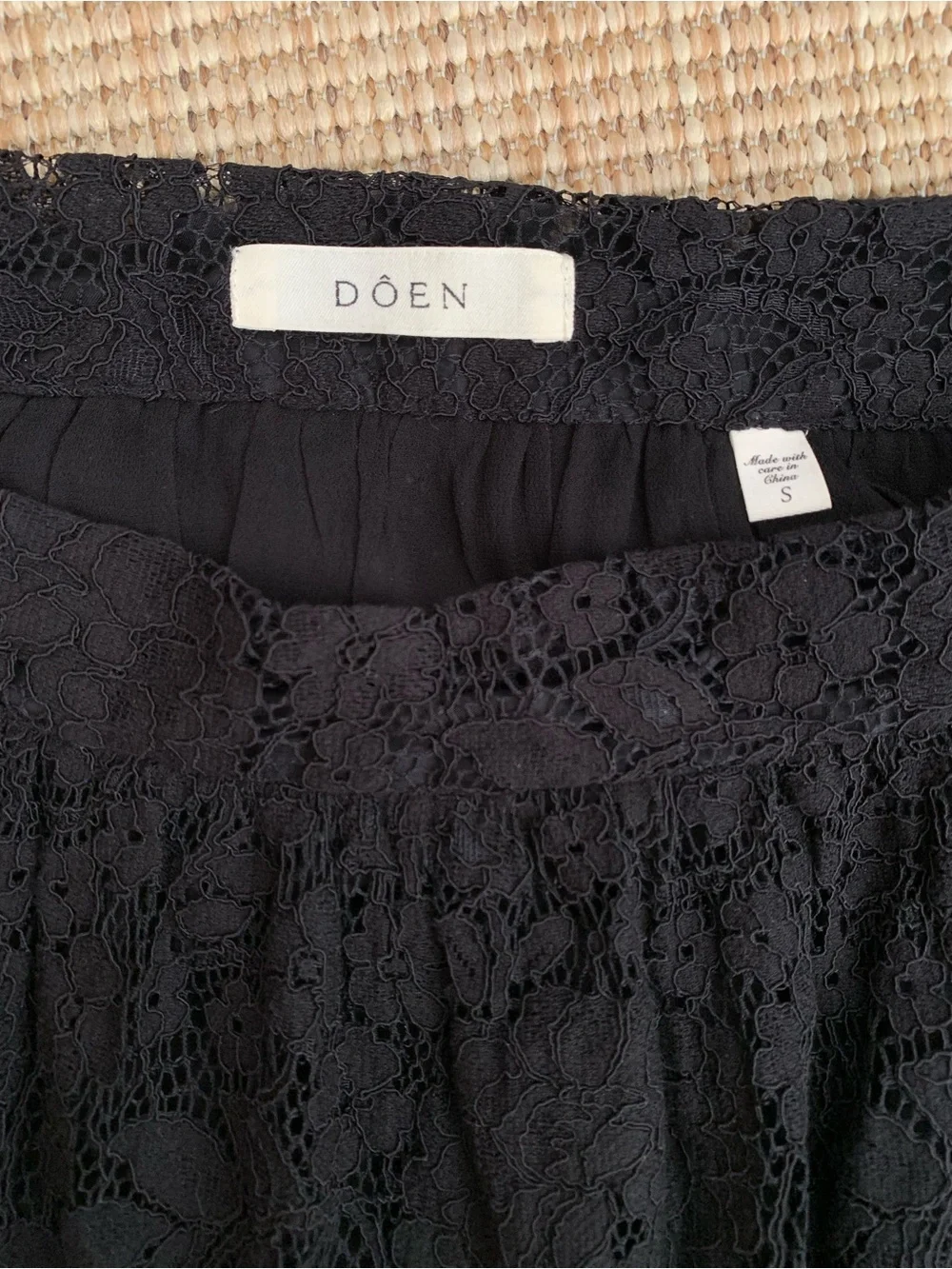 Doen Sebastiane Lace Cotton A Line Trim Tiered Midi Maxi Long Skirt Black